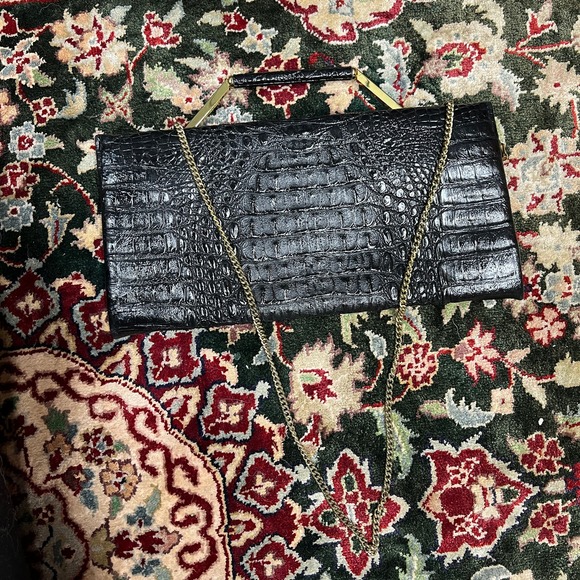 Vintage 30s Horch Meister Klasse Faux Croc Gold Hardware Made in Germany Clutch - Picture 4 of 9